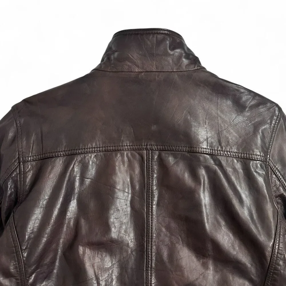 GUESS Brown Leather Moto Field Jacket XL – Genuine Leather – Rare 11PLA1001